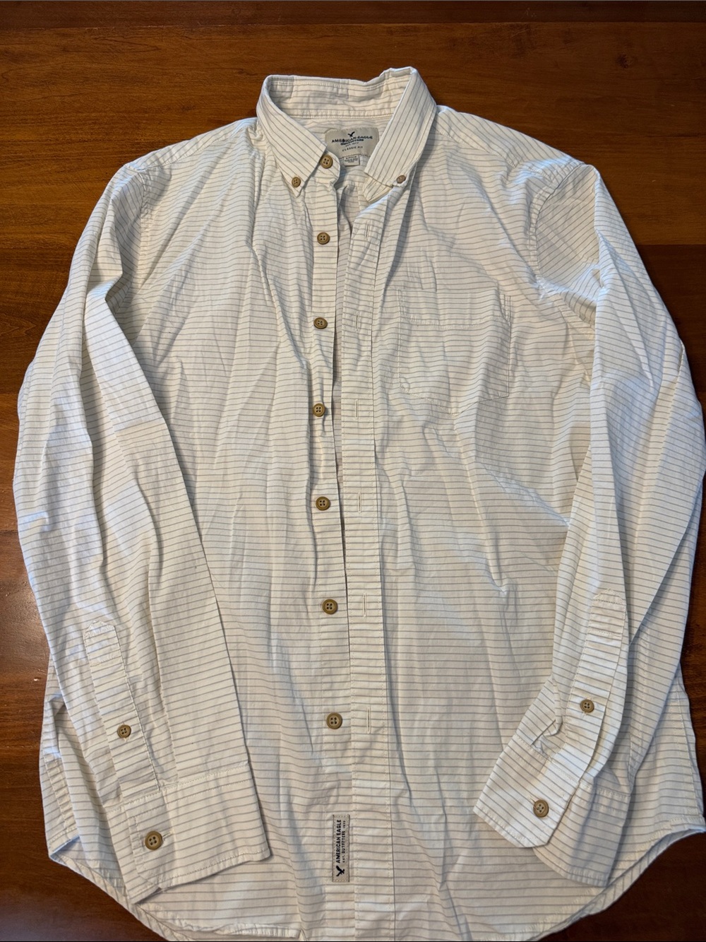 American Eagle Outfitters White Shirt with Light Blue Stripes